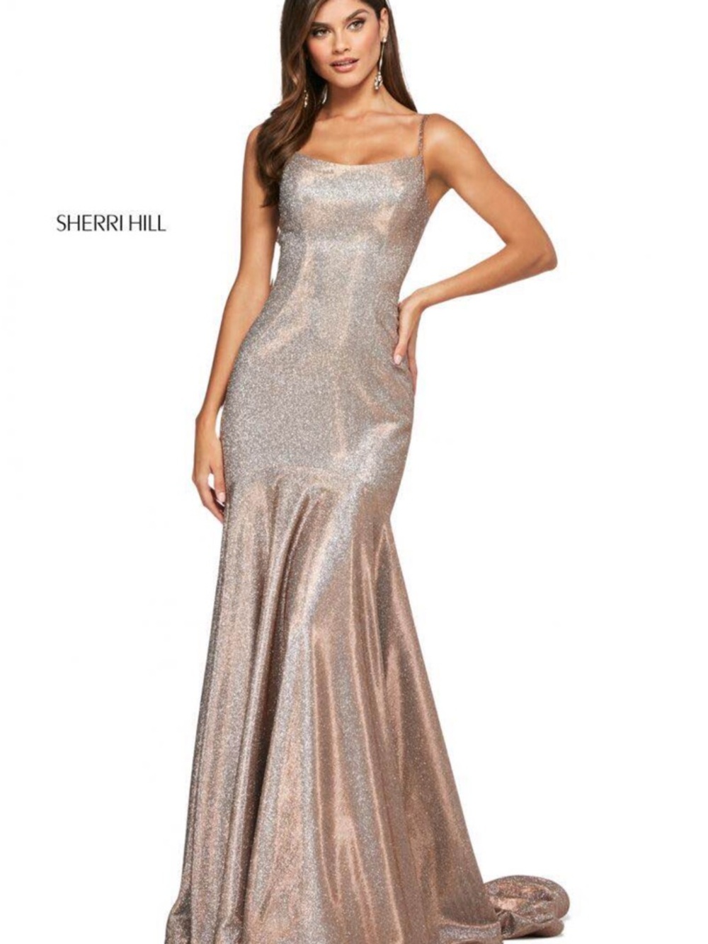 Sherri Hill Metallic Rose Gold/champagne  Mermaid Gown